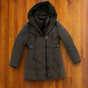 SAKI Brown Faux Leather Belted Winter Coat Jacket Size Small